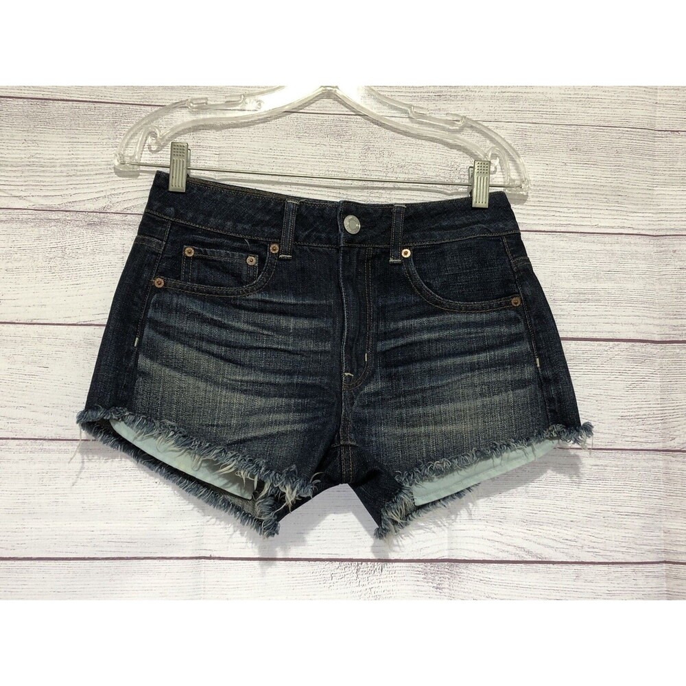 American Eagle Womens 2 Hi Rise Festival All Cotton Whiskered Dark Wash Shorts